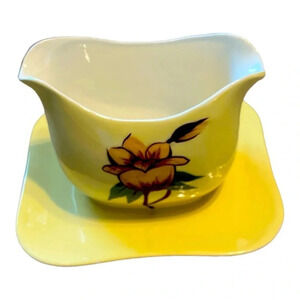 Vintage Hand Decorated Weil Ware Yellow Gravy Boat Rare Perfect Condition